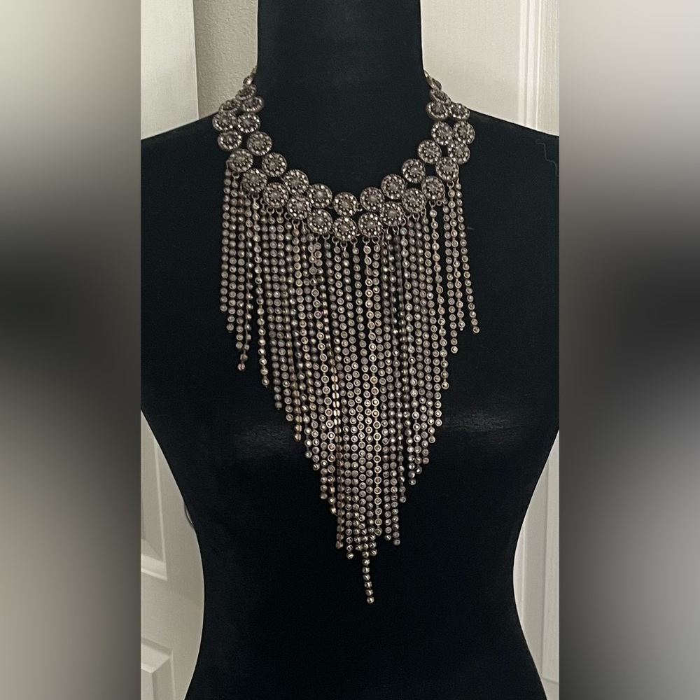Zara gorgeous bib style necklace in antique gold with Rhinestones.